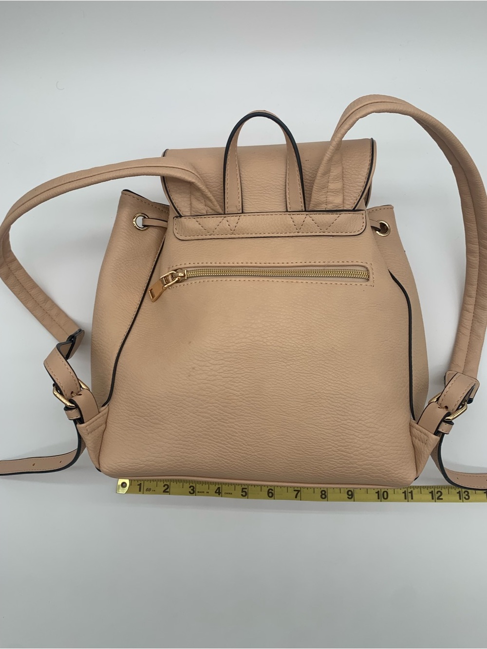 Poppy & Peonies Nude Pebbled Leather Drawstring Backpack - Picture 15 of 16